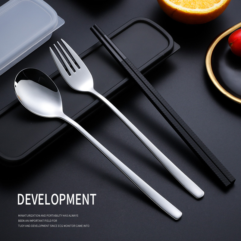 Stainless Steel Spoon Creative Portable Tableware Spoon and Fork Set Non-Slip Chopsticks Korean Cute Student Travel Cutlery Box
