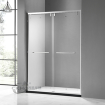 Narrow frame 304 stainless steel mirror light shower room One-shaped removable door bath room overall bathroom partition push Ramen