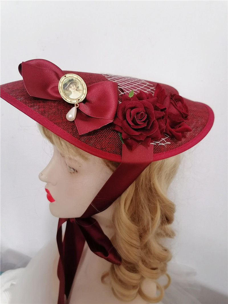 Dark red flower top hat Lolita frosted sugar sweetheart summer sweet original cute Lolita hat