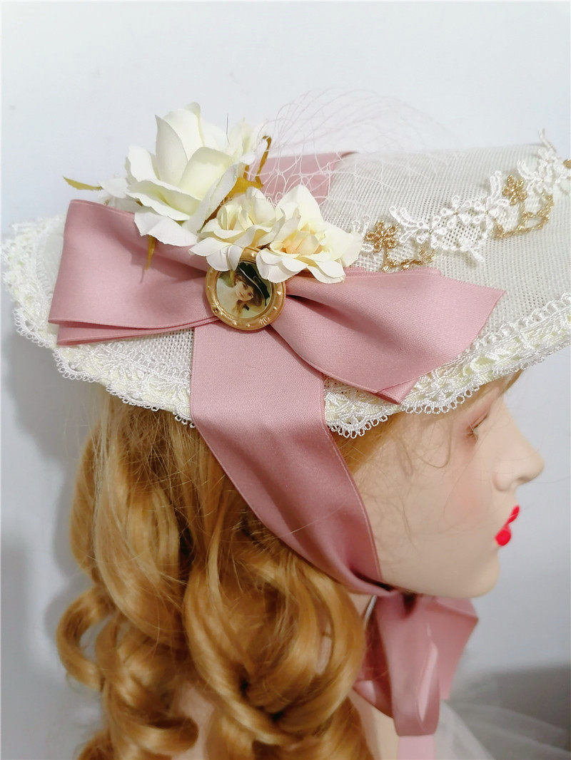 Pink Girl Heart Hat Flat Top Hat Medieval Fashion Hat Lady Style British Aristocratic Woman