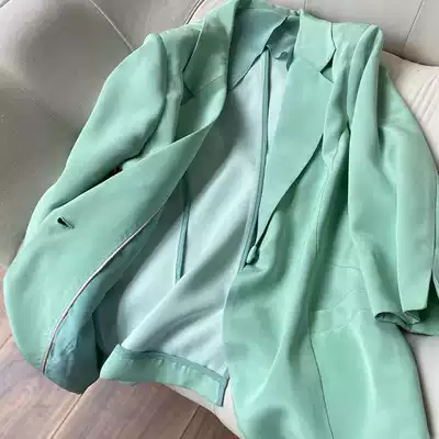 Heavy silk small suit jacket women's 2021 spring and autumn and summer new slim three-point sleeve professional green small suit