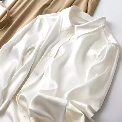 (High end impervious) 100% mulberry silk heavy satin white silk shirt female 2021 New temperament top