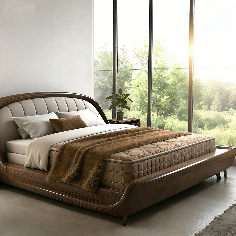 Wedding Bed, Master Bedroom Large Bed, 1.5m Mid-Century Style, 2m X 2.2m Solid Wood Black Walnut Designer, 1.8m Genuine Leather Double Bed Wedding Bed, Master Bedroom Large Bed, 1.5m Mid-Century Style, 2m X 2.2m Solid Wood Black Walnut Designer, 1.8m Genuine Leather Double Bed