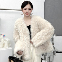 New Tuscany fur integrated v collar fur minimalist fashion youthful fur coats Haining
