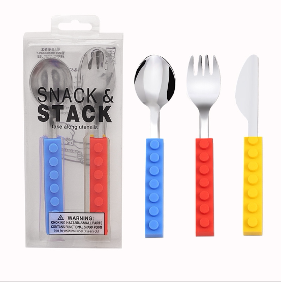 DIY Handle Steak Pasta Student Children's Silicone Cutlerylego Western Food Stainless Steel Building Block Knife, Fork, and Spoon Set DIY Handle Steak Pasta Student Children's Silicone Cutlerylego Western Food Stainless Steel Building Block Knife, Fork, and Spoon Set