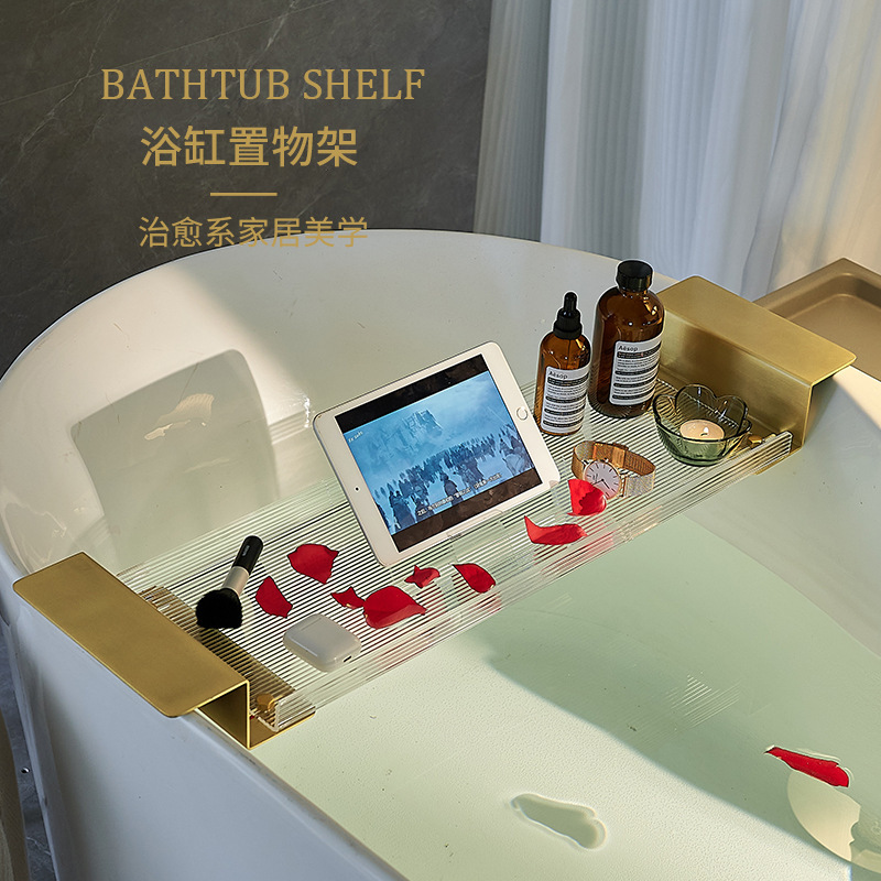 Acrylic Bathtub Storage Rack with a High-End Feel for the Bathroom, Retractable Bathtub Storage Rack, Transparent Bracket