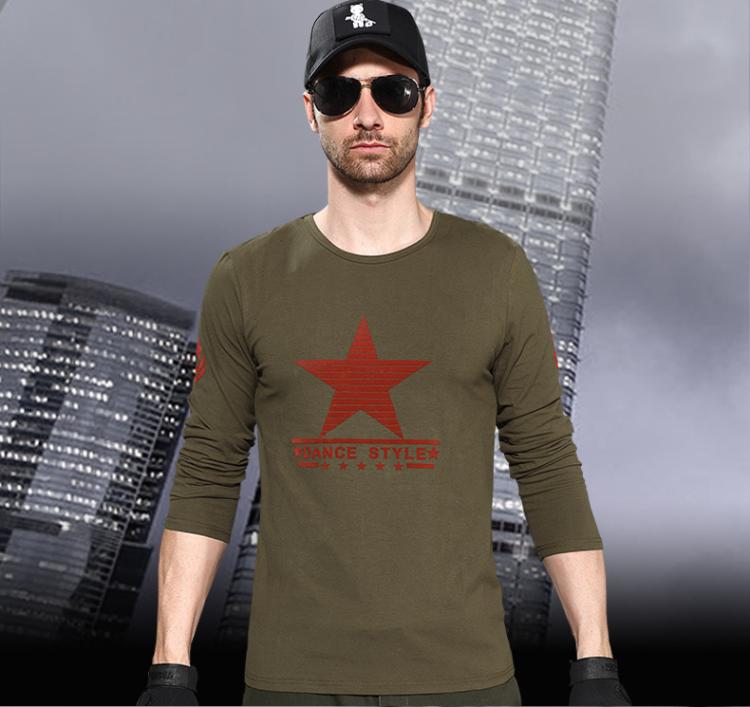 Quần áo nam quân đội ngoài trời Quần áo ngoài trời thường xuyên Quần áo năm sao Slim-Fit Áo thun dài tay Ngụy trang - Những người đam mê quân sự hàng may mặc / sản phẩm quạt quân đội bộ quần áo quân đội