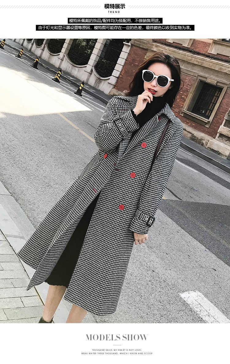 Áo khoác len nữ Houndstooth phiên bản Hàn Quốc 2018 của áo khoác len tartan mới tay áo cánh sen bằng gỗ nút đỏ áo dạ nữ ngắn