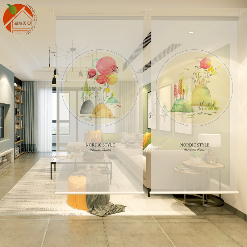 Printing roller blinds Living room curtains custom ins wind Nordic simple household soft screen partition hanging lifting curtain