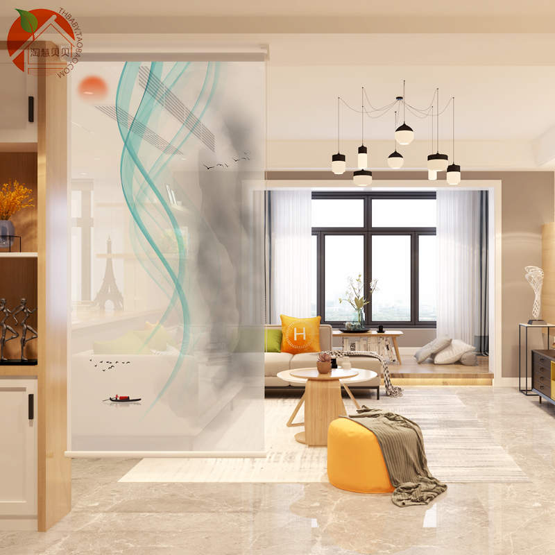 Modern minimalist partition roller shutters Xuanguan Soft screen bedroom Living room Nordic Abstract Line hanging lifting and hanging curtain
