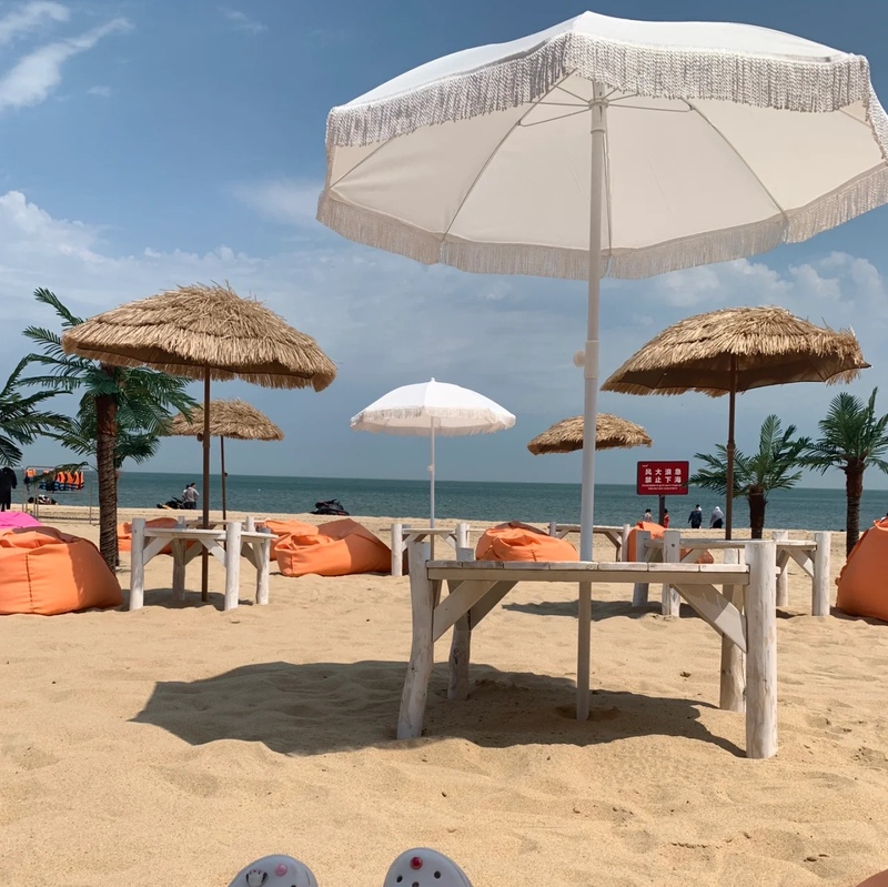 White Outdoor Parasol, Outdoor Beach Sun Umbrella, Balcony Garden Tassel Umbrella, Leisure Retractable Folding Umbrella, Free Shipping