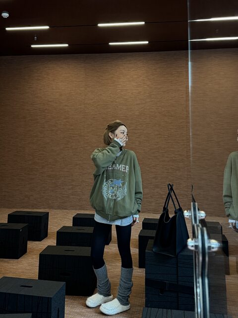 Mskin6 design women's 25 autumn and winter new coat retro American letter print stand collar zipper loose casual trend