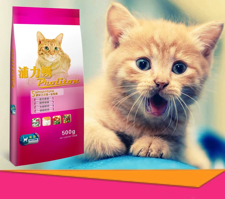 Thức ăn cho mèo Pu Li Dun 500g Gram 5 Túi thức ăn cho mèo tự nhiên vào thức ăn cho mèo Cat 2,5kg5 kg Cá hồi và cá ngừ - Cat Staples làm thức ăn cho mèo