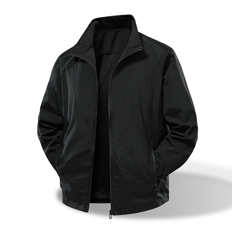 In-Stock New Spring and Autumn Waterproof Softshell Stand-Collar Jacket for Men, Waterproof Breathable Solid Color Casual Sports Windbreaker