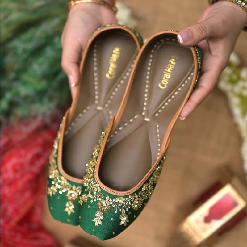 Ancient Green I Green Satin Delicately Beaded Little Green Jade Style Indian Handmade Shoes Coralhaze Collaboration Ancient Green I Green Satin Delicately Beaded Little Green Jade Style Indian Handmade Shoes Coralhaze Collaboration