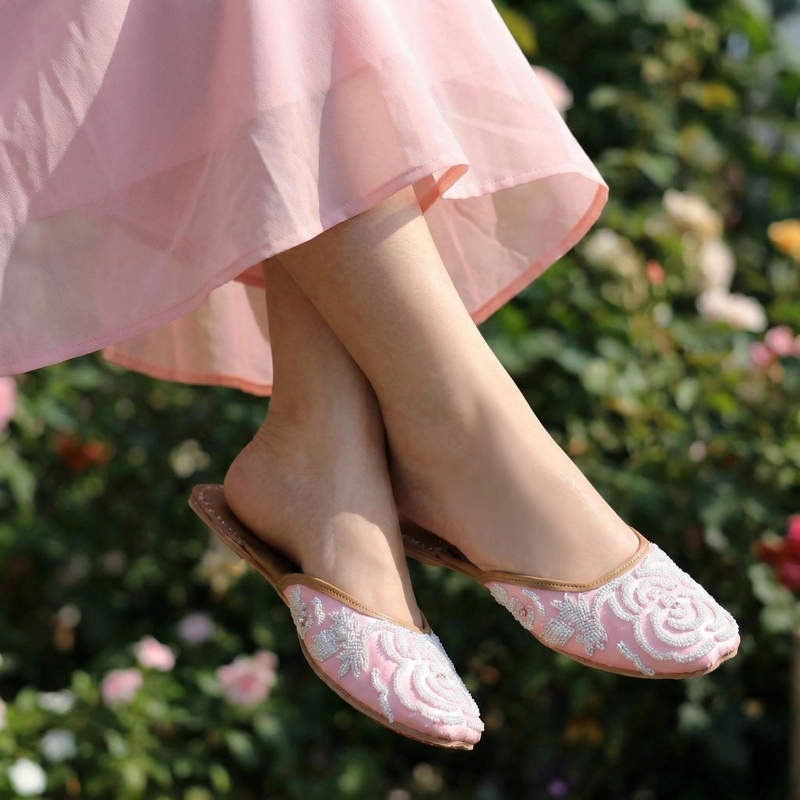 Pink Rose I Fairy-Like Pink Embroidered Flat Shoes for Women, Comfortable, Breathable, Soft-Soled, Non-Slip Slippers