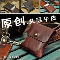 Handmade genuine leather retro Harley locomotive cow leather soft leather male purse with female waist hanging imported head layer small smoke bag purse