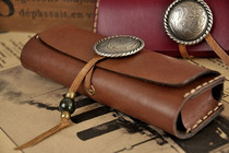 Popularity Handmade Retro Kit Box Style Saving Fashion Genuine Leather Myopia glasses bag Old flower mirror cover