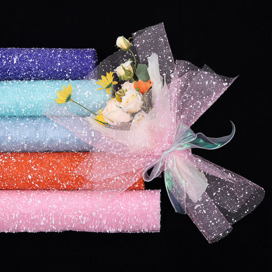 Snow dot yarn flower wrapping paper material rose wrapped flower decoration mesh bouquet packaging gauze flower shop floral materials