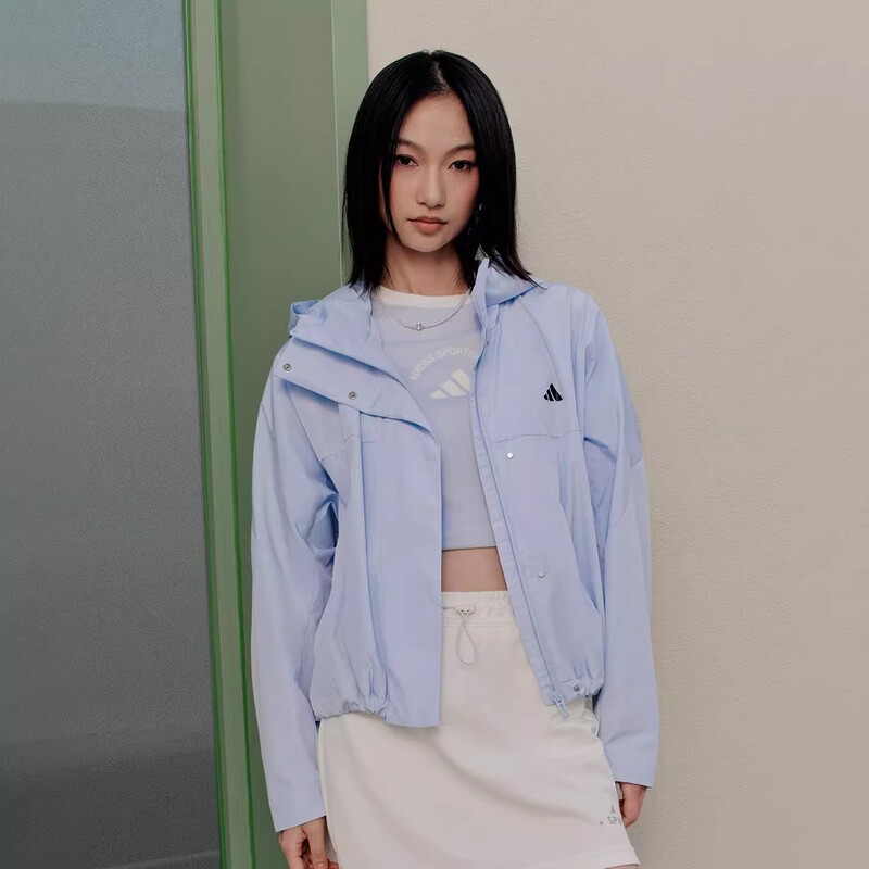 Adidas Adidas Cardigan Jacket Women's Casual Versatile Hooded Blue Jacket Sports Top Kv5969