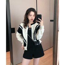 TMH STUDIO Black & White Design Sensation Niche Hollowed-out Knit Cardigan Jacket Woman Early Spring New Korean Jacket