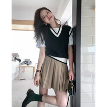 TMH STUDIO College Wind pleats Skirt Woman Summer Card Its Color A Character Short Skirt Slim High Waist 100 Lap Half Body Dress