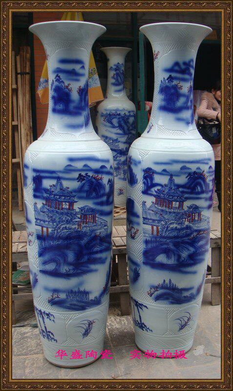 Jingdezhen ceramic floor large vase Qing flower Porcelain Landscape scenery All-handmade Painting 1 8 m 2 m