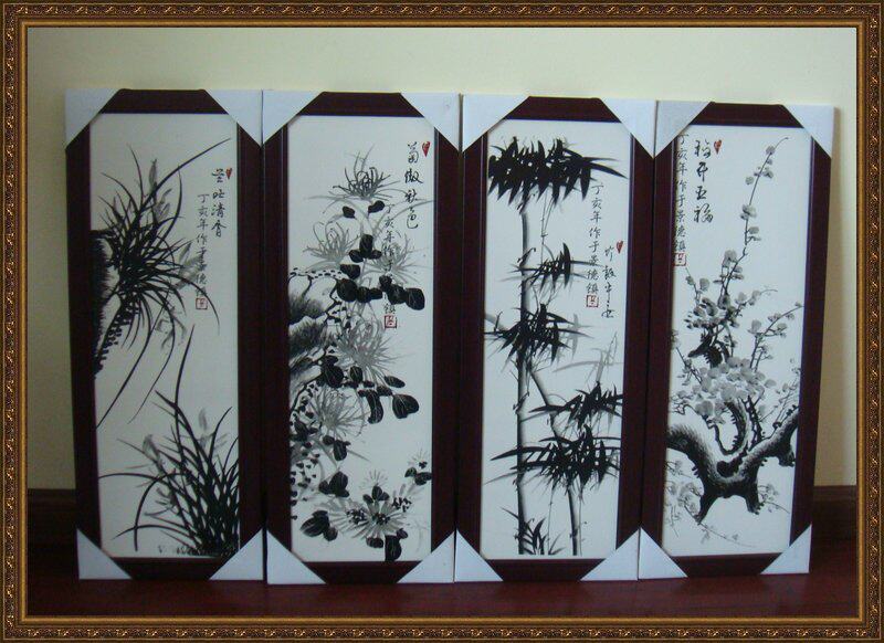 Special offer Jingdezhen Ceramics Ceramics Plum, Orchid, Bamboo and Chrysanthemum Porcelain Panel Paintings Murals Hanging Screens Framed Four