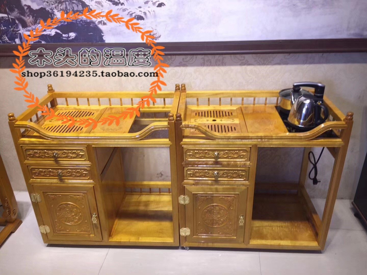 Xiangqu Kanquo Nancum tea cabinet large leaves Nan wooden carving craftsmanship gift fitting tea table solid wood tenon socket outdoor