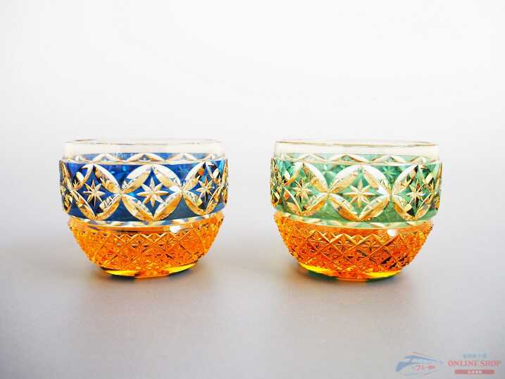 日本代购江户切子小林昂平雕刻水晶小酒杯杯白酒杯七宝cororica