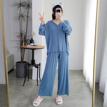 Spring and autumn modal long-sleeved pajamas suit womens large size fat MM home clothes thin section loose cardigan confinement clothes summer