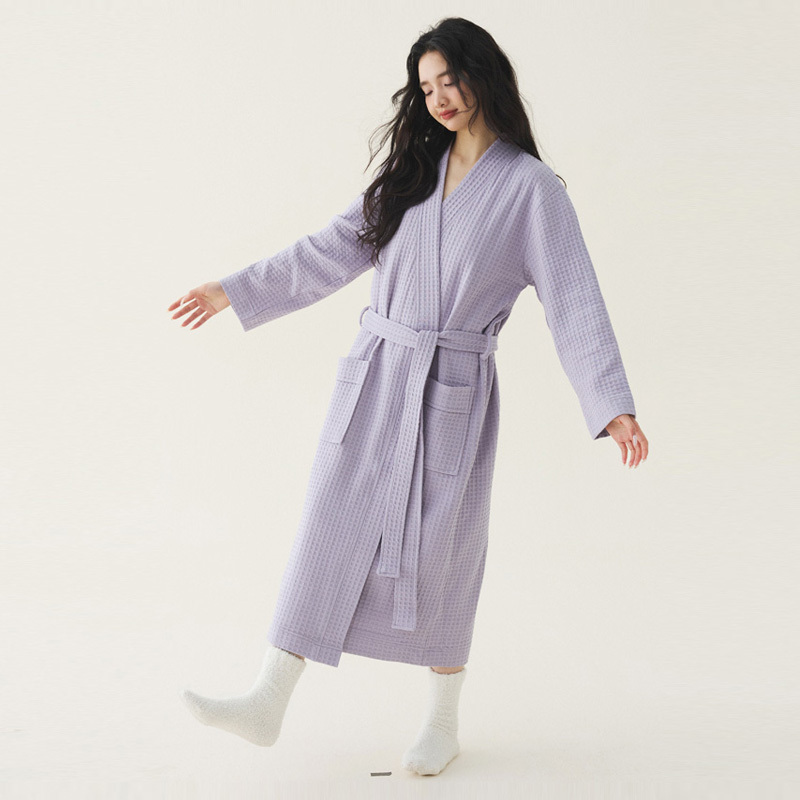 Pure Cotton Waffle Bathrobe for Women, Spring and Autumn, Extra-Long, Tie-Up Nightgown, Four-Season Hotel Absorbent Bathrobe, Home Wear, Winter Pure Cotton Waffle Bathrobe for Women, Spring and Autumn, Extra-Long, Tie-Up Nightgown, Four-Season Hotel Absorbent Bathrobe, Home Wear, Winter