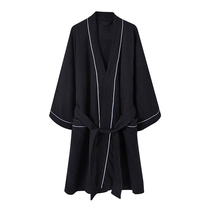 European and American pajamas spring and summer long-sleeved cotton bathrobe male sexy couple long nightgown womens thin hotel bathrobe large size