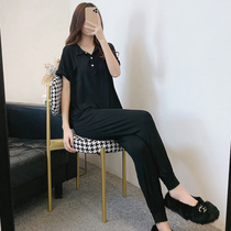 Modal short-sleeved pajamas set womens summer shirt collar loose bat-sleeves home clothes leggings trousers two-piece autumn