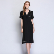 Summer black modal short-sleeved long nightdress womens pure cotton can be worn outside pregnant womens home clothes large size thin pajamas