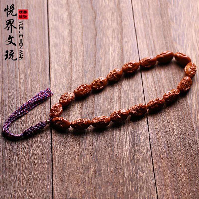 Olive core eighteen arhat hand string holding olive hu carved Buddha bead bracelet male and female wen play small seed long string rosary