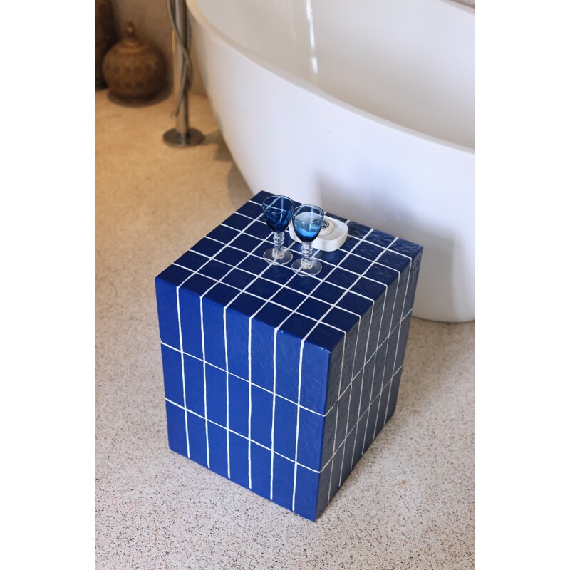 Xiwusuo Royal Blue Glazed Texture Korean-Style Mosaic Cube Side Table Square Nordic Geometric Homestay Cafe