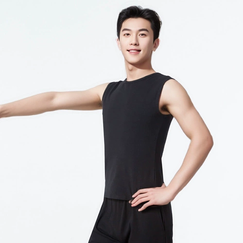 Черная современная спортивная одежда без рукавов, хлопковая футболка, в обтяжку, круглый воротник