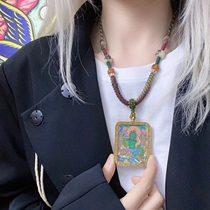 Green Tara hand-painted thangka hand-woven Tibetan design retro ethnic style necklace