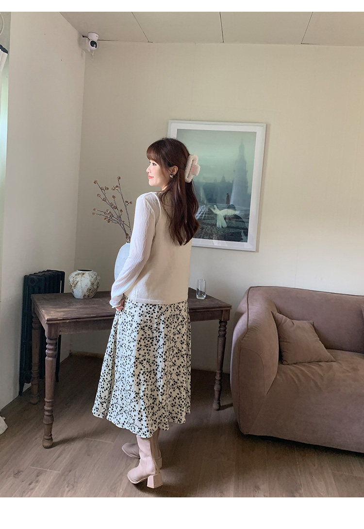 Плюс размер бюста платье 大码女装碎花高腰半身裙秋冬韩版遮肉显瘦松紧腰a字长裙31868 Other