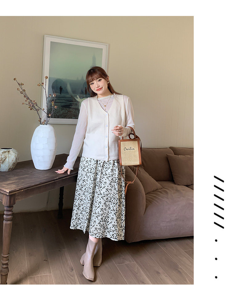 Плюс размер бюста платье 大码女装碎花高腰半身裙秋冬韩版遮肉显瘦松紧腰a字长裙31868 Other