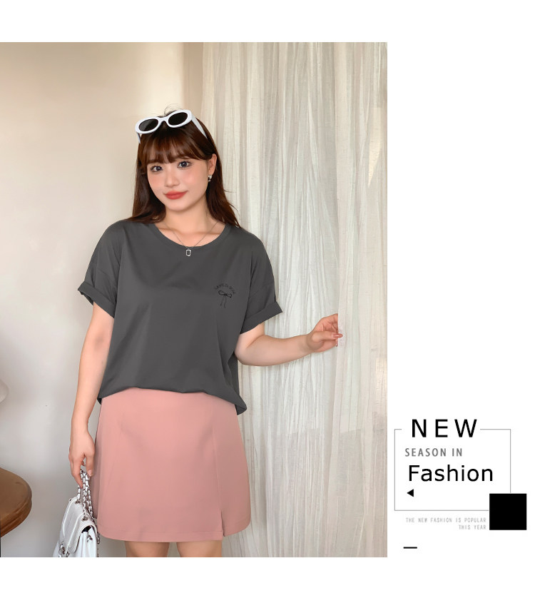 Плюс размер бюста платье 宽松的高腰a字开衩春夏大码女装，遮盖肌肤，显瘦look纯色套装裙32047。