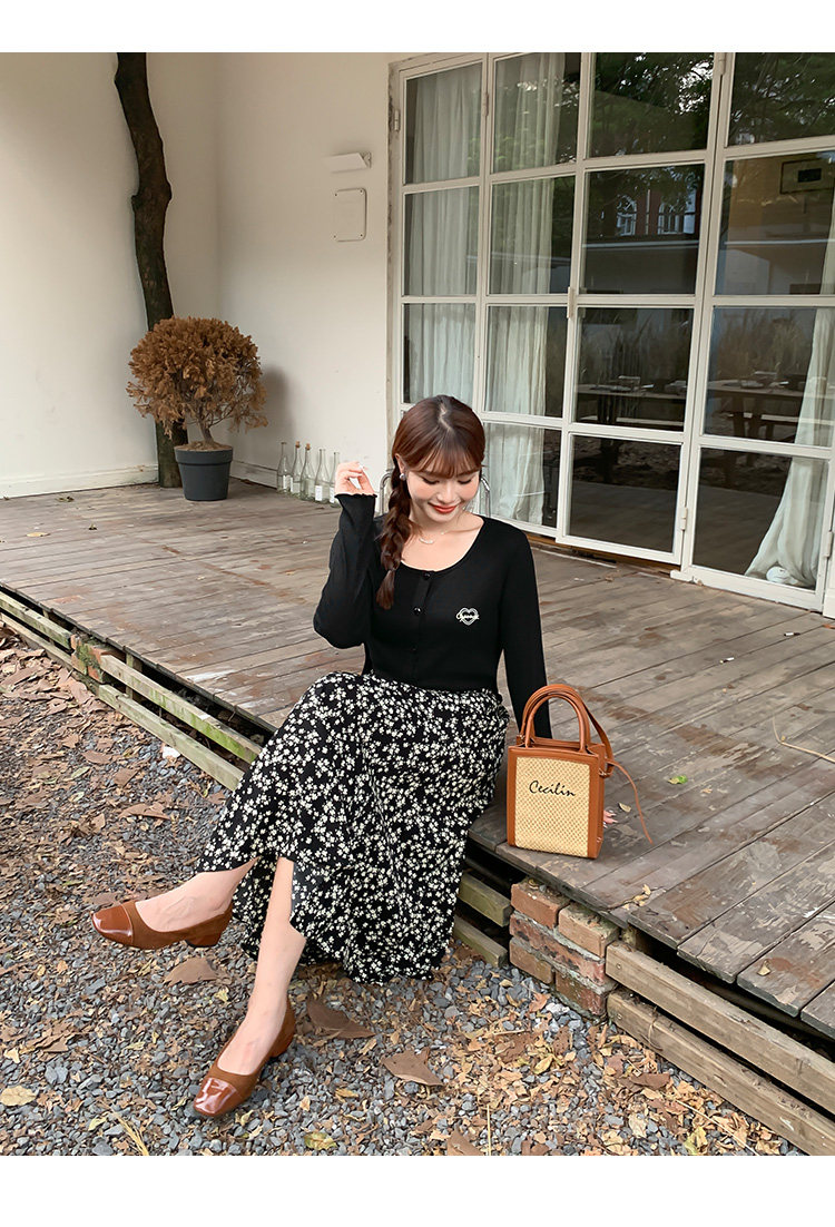 Плюс размер бюста платье 大码女装碎花高腰半身裙秋冬韩版遮肉显瘦松紧腰a字长裙31868 Other