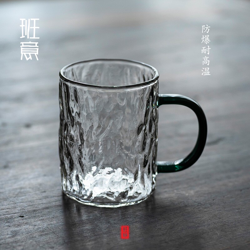 BanSerie with glass water cup linen wind tea cup transparent green tea mug suit Home Japanese style handle coffee mug