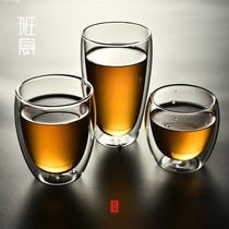 Double-layer heat-resistant transparent glass coffee cup hot insulation shui bei zi home milk bubble tea cup juice