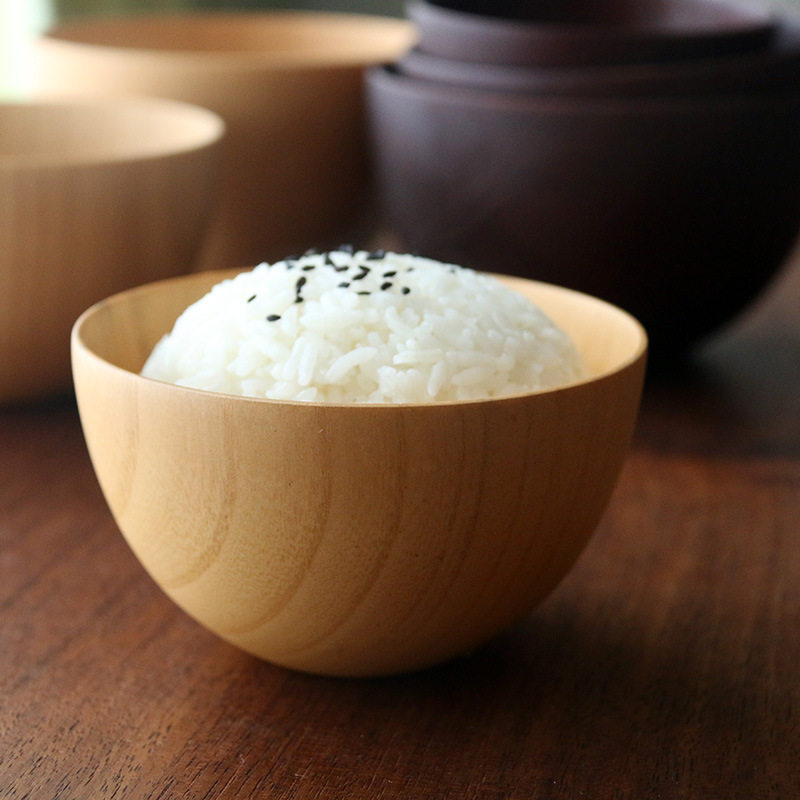 Banydish Natural Whole Wood Original Wood Color Large Small Size Spina Date Wood Bowls Day Style Dining Hall Bowls Rice Noodle Children Bowls