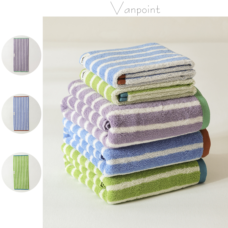 Pure Cotton, Elegant Striped Color-Blocking, Korean Style, Fashionable, Old Money Style, Absorbent, Soft, Export Quality Towel and Bath Towel