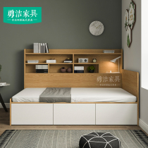 Simple small apartment storage bed with side bookshelf cabinet Whole house custom high box storage plate drawer double bed