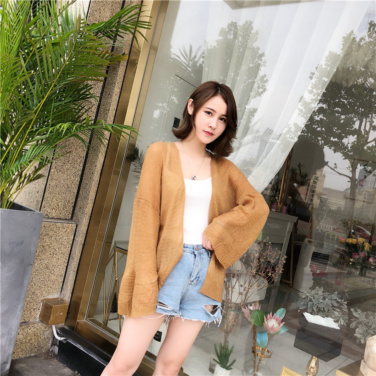 Hồng Kông hương vị retro chic phong cách lười biếng lỏng phần mỏng áo len dài tay mùa hè hoang dã mỏng chống nắng quần áo cardigan áo cardigan nữ dáng dài
