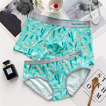 A set of national small fresh couple panties pure cotton modal cotton suit cute mid-waist creative personality
